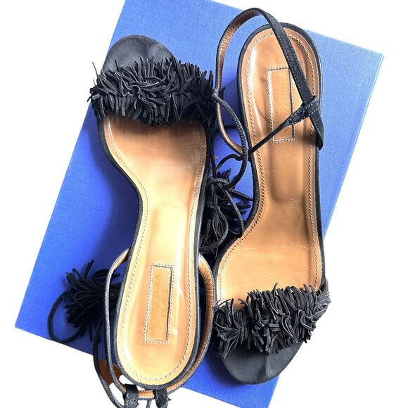 AQUAZZURA Wild Thing 50 Suede‎ Ankle Wrap Sandals w BOX Sz 41 - Picture 5 of 7
